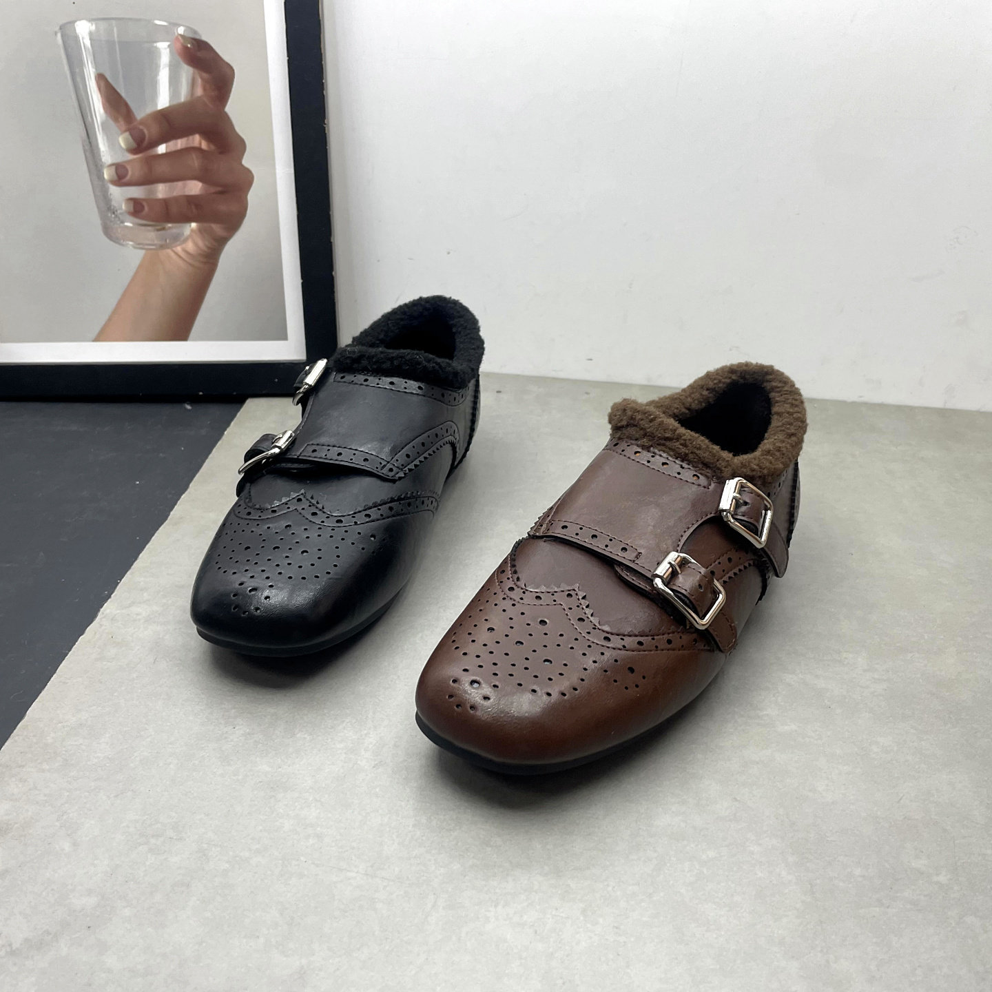 2025冬季新款女鞋英伦风时尚复古软底乐福鞋加绒保暖布洛克小皮鞋,淘宝优惠券,粉丝福利购,淘宝优惠卷