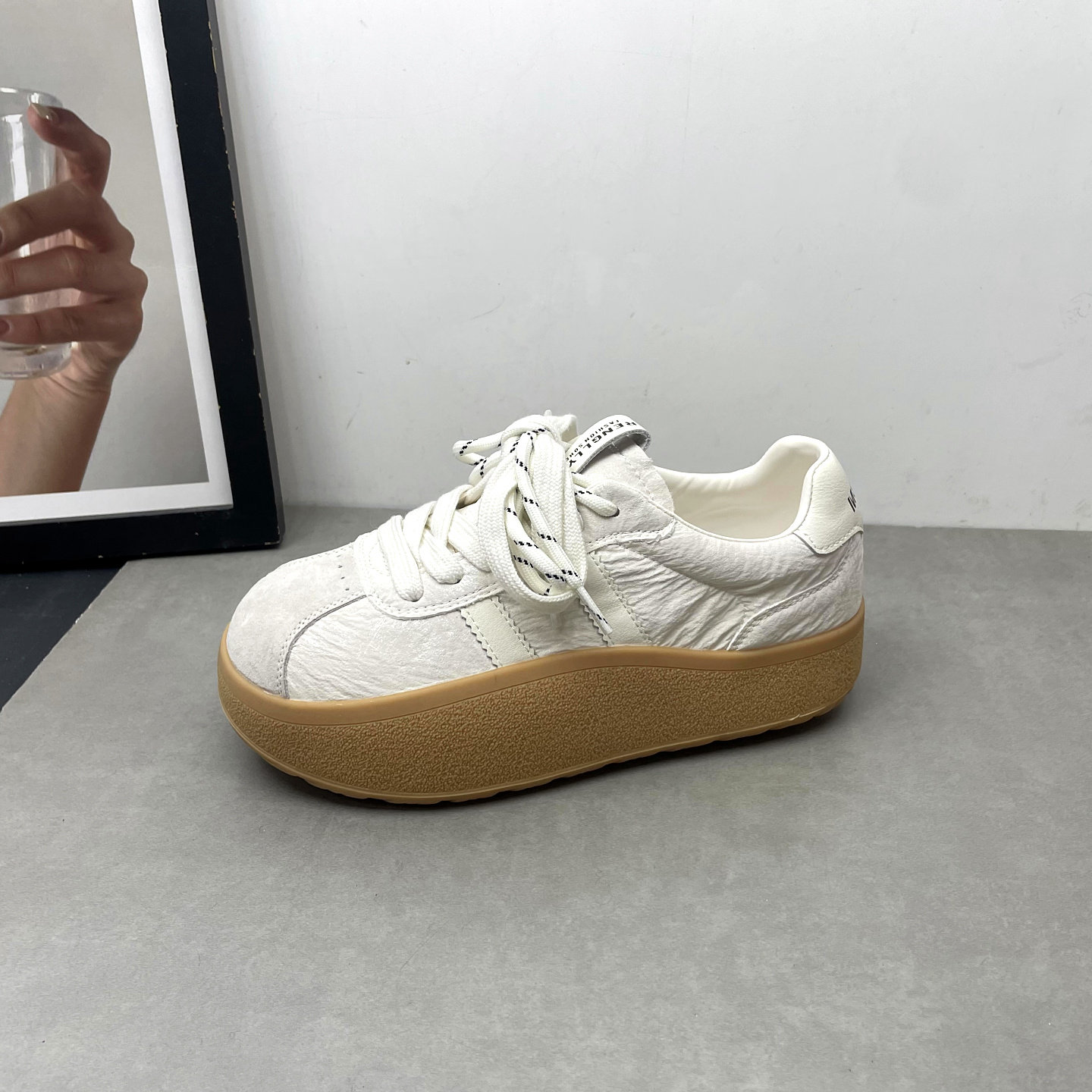 2026春季新款真皮德训鞋圆头深口系带增高厚底小白鞋休闲女士单鞋,淘宝优惠券,粉丝福利购,淘宝优惠卷