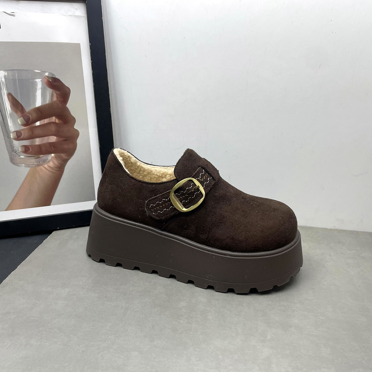 2025冬季新款圆头深口一脚蹬松糕厚底英伦风复古勃肯鞋女士棉鞋,淘宝优惠券,粉丝福利购,淘宝优惠卷