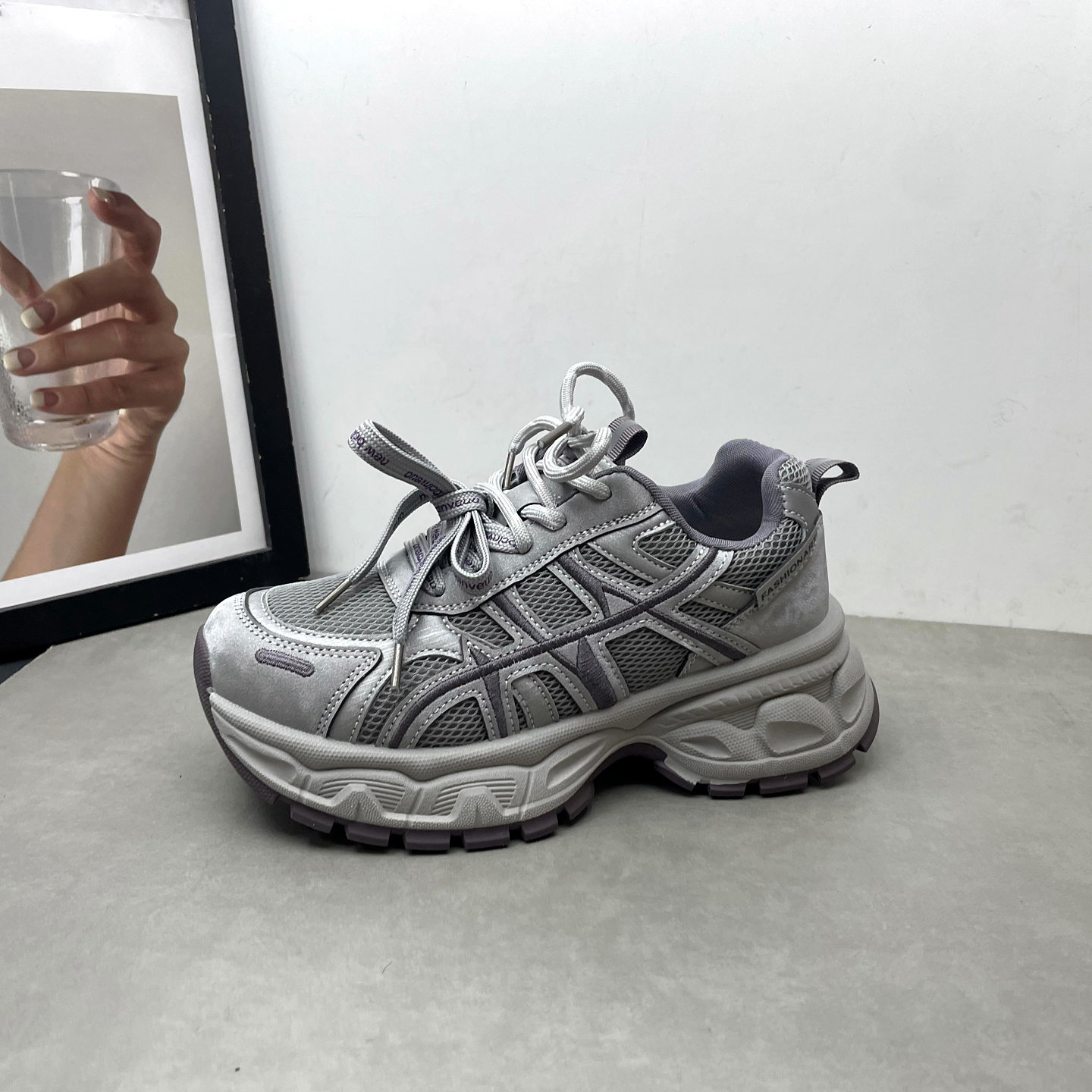 2026春季新款老爹鞋圆头深口系带松糕厚底网面透气韩版运动女单鞋,淘宝优惠券,粉丝福利购,淘宝优惠卷