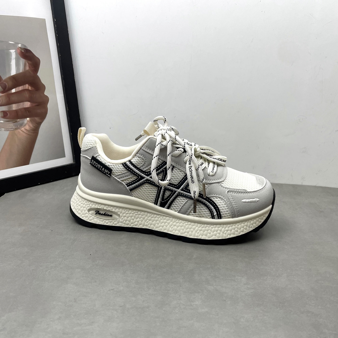 2026春季新款女鞋圆头深口系带平跟厚底轻便网面透气阿甘鞋女单鞋,淘宝优惠券,粉丝福利购,淘宝优惠卷