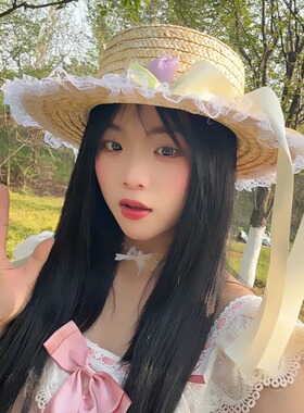 洛丽塔蝴蝶结飘带蕾丝郁金香草帽