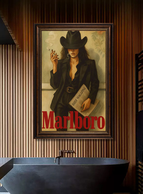 美式复古西部牛仔女郎海报画Marlboro怀旧工业风酒吧网咖墙面挂画