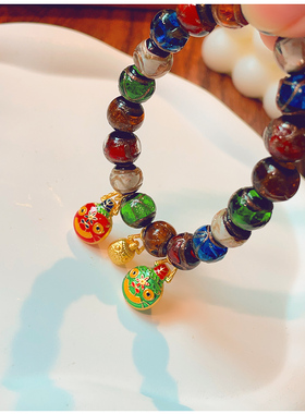 灰琉璃五彩多宝吞金兽串珠手串女