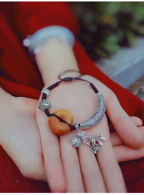 民族风蜜蜡平安扣弯管棉麻衣服