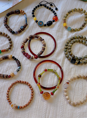 椰壳朱砂貔貅手串红色手镯两件套