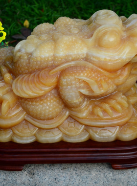 天然黄玉金蟾招财摆件三脚蟾蜍