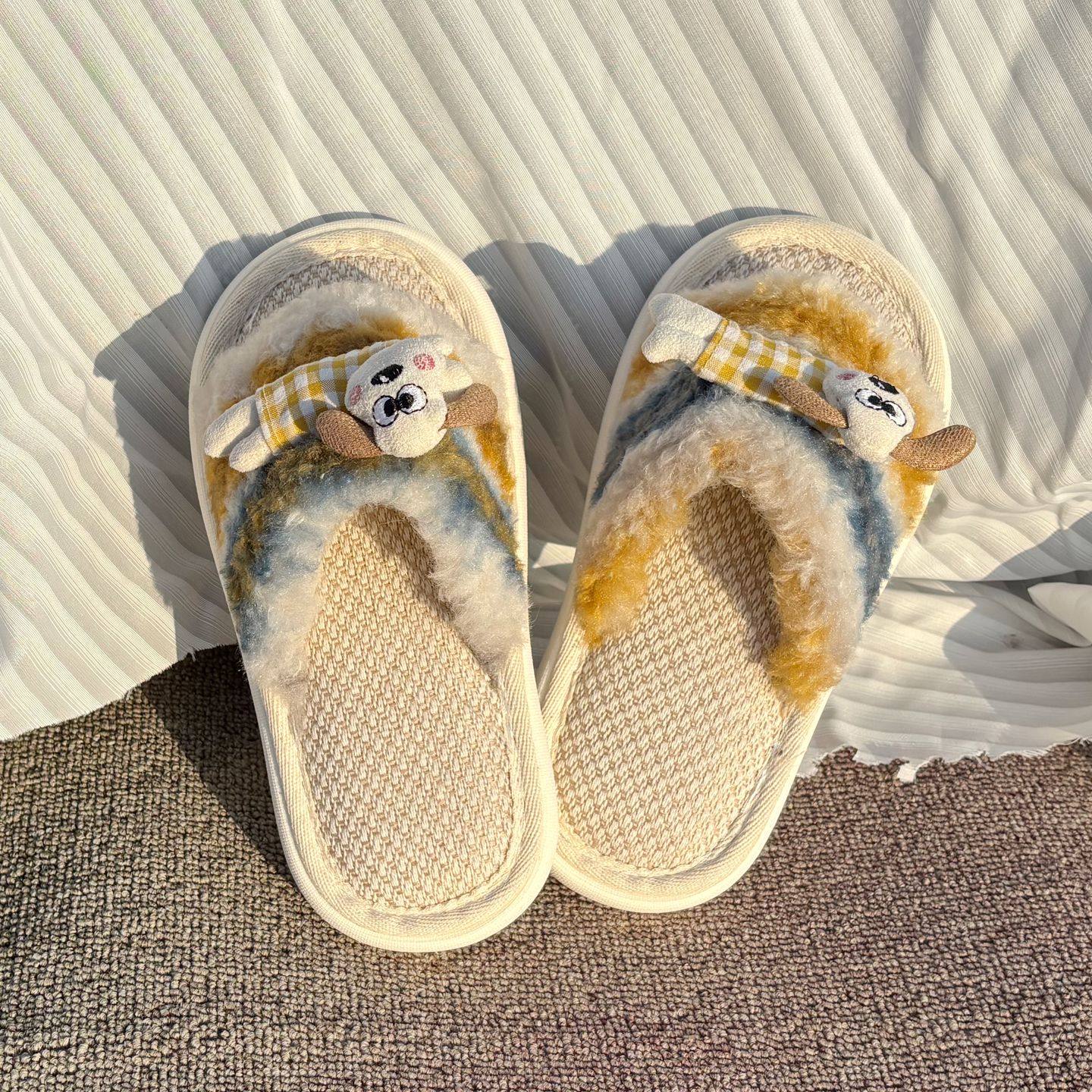 儿童亚麻拖鞋女童可爱春秋室内居家男童卡通香肠狗棉麻四季亲子拖,淘宝优惠券,粉丝福利购,淘宝优惠卷