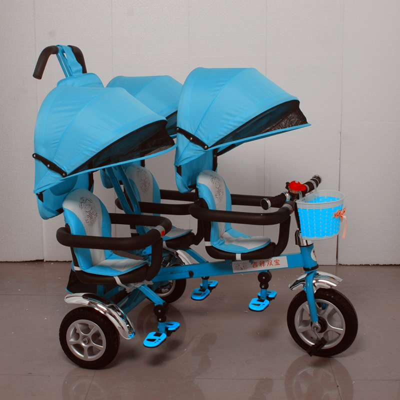 二胎婴儿手推车双人车二胎神器三胞胎三人座童车三轮车脚踏车推车-图0