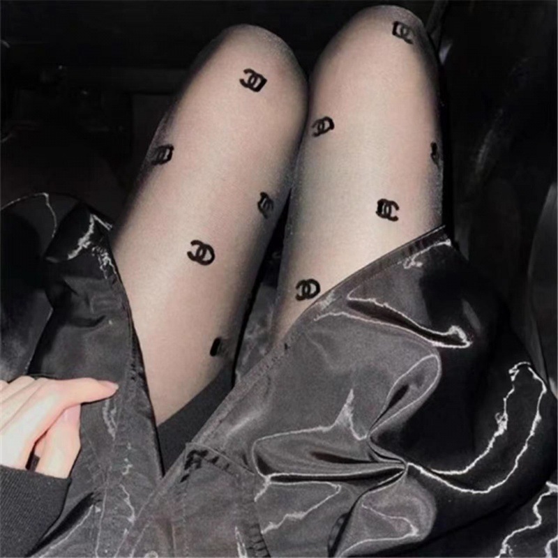 Xiaoxiangfeng C Letter Black Embroidered Stockings Plus Velv - 图2