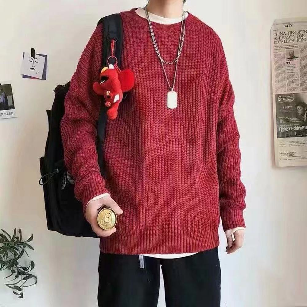 Korean Fashion Sweaters Men Autumn Solid Color Wool Sweaters-图3