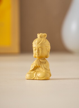 中式黄杨木莲花台座佛像吊坠
