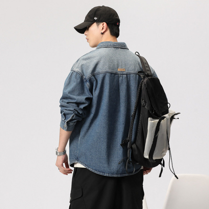 美式重磅牛仔外套男士春秋新款潮牌帅气工装夹克宽松大码秋季衬衣,淘宝优惠券,粉丝福利购,淘宝优惠卷