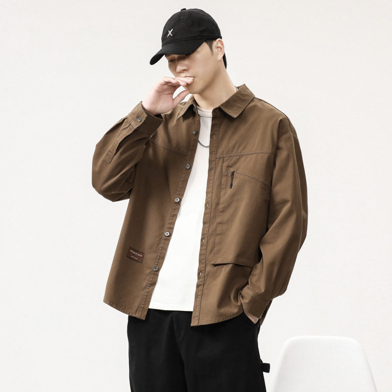 美式复古工装衬衫男款长袖秋季潮牌户外宽松夹克男士休闲外套春秋,淘宝优惠券,粉丝福利购,淘宝优惠卷