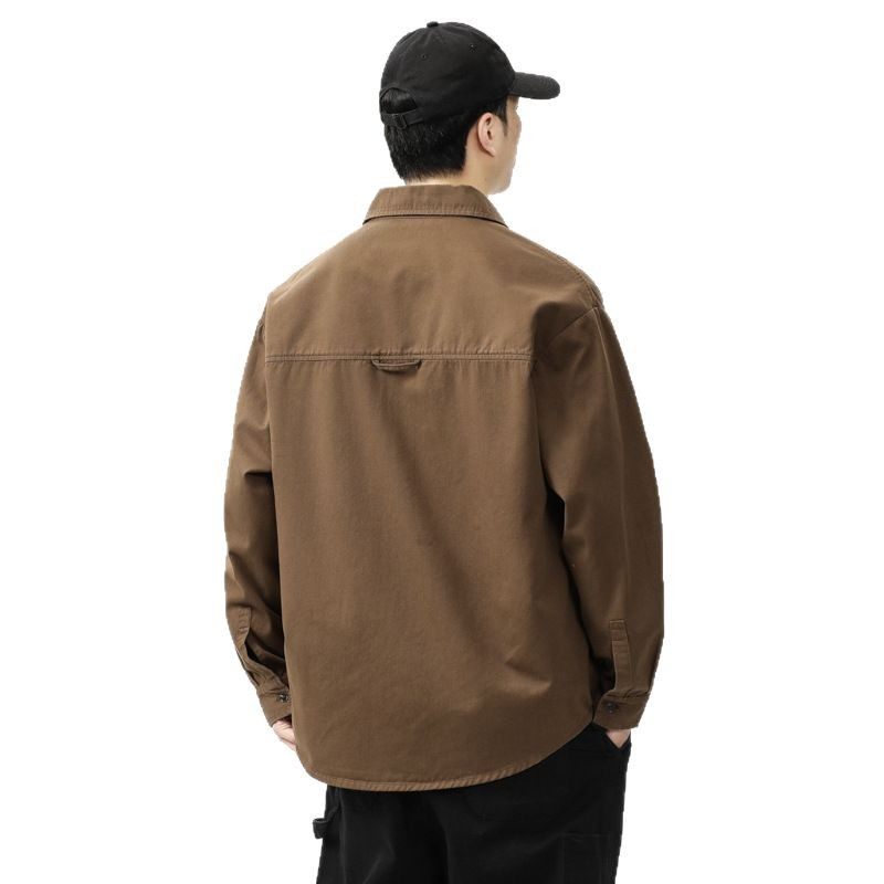 美式复古工装衬衫男款长袖秋季潮牌户外宽松夹克男士休闲外套春秋,淘宝优惠券,粉丝福利购,淘宝优惠卷