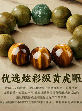 绿檀木手串和田玉生肖貔貅虎眼石