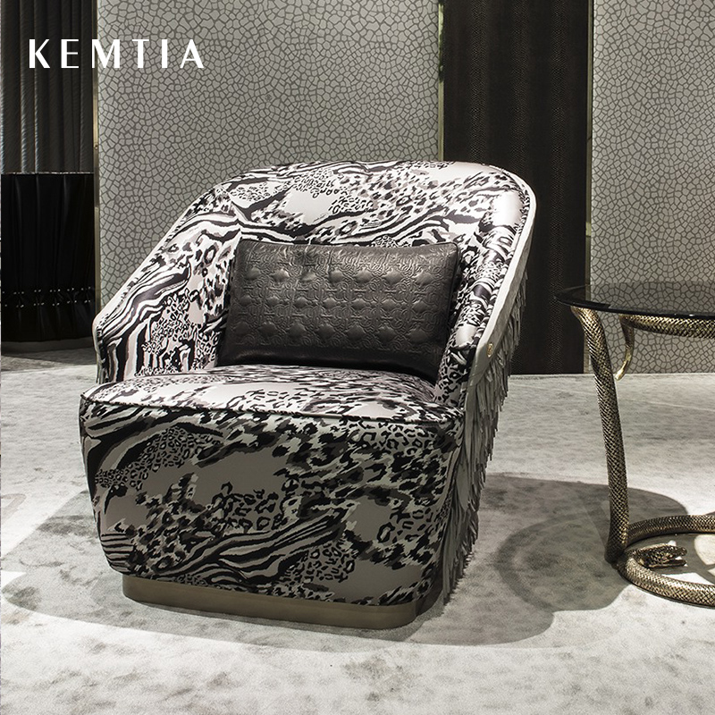 凯米蒂亚意大利轻奢休闲椅意式现代简约别墅豹纹布艺单人沙发椅-图0