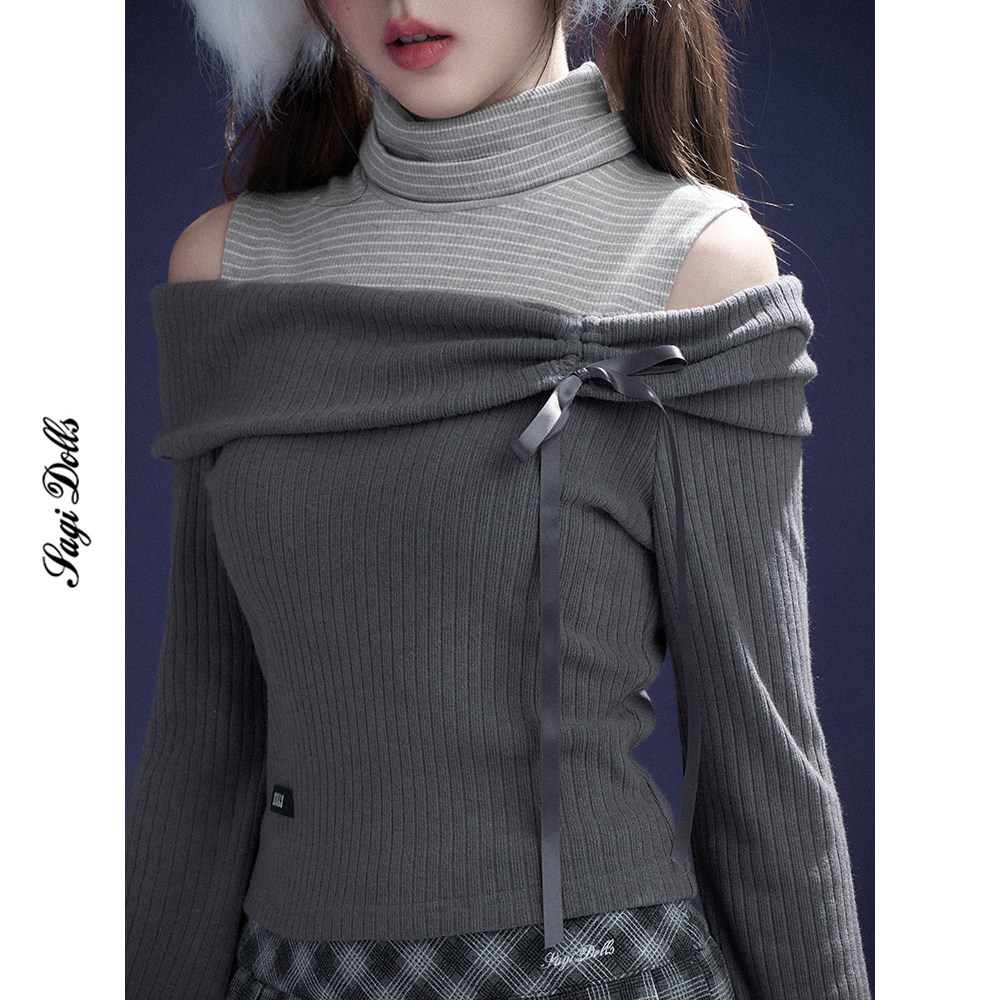 SagiDolls少女斗志 #初雪告白#浪漫温柔纯欲一字肩假两件针织上衣,淘宝优惠券,粉丝福利购,淘宝优惠卷