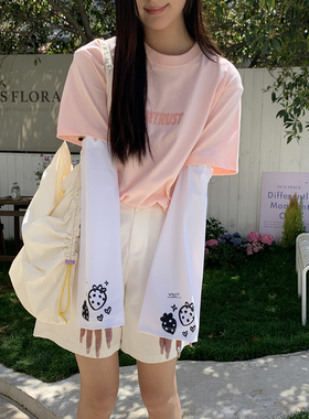 简约白色大码宽松冰袖简笔卡通可爱少女防晒袖套夏季新款骑车学生
