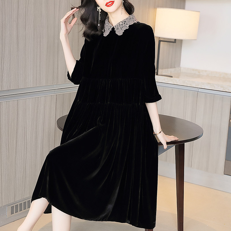 金丝绒2020秋装新款高端名媛连衣裙 凯芙诺连衣裙