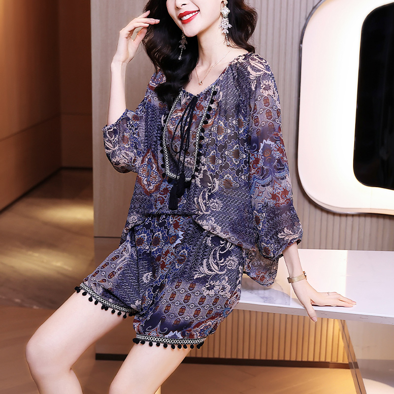短裤套装女夏2023新款高端贵夫人减龄洋气两件套民族风时尚套装