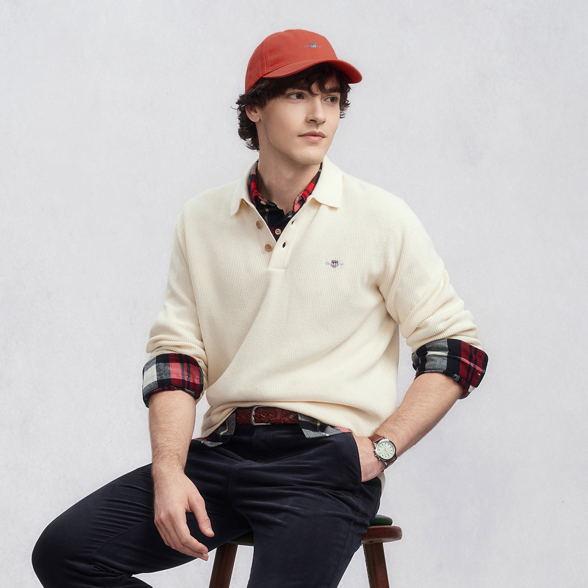 GANT/甘特25年秋冬新款男士翻领毛衣复古学院休闲纯色长袖针织衫,淘宝优惠券,粉丝福利购,淘宝优惠卷