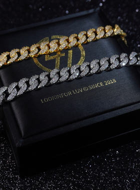 LFL铜镀18K金锆石古巴链男女百搭