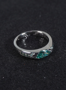 LFL欧美嘻哈饰品 S925银莫桑钻湖水绿马眼荷鲁斯之眼百搭银戒指