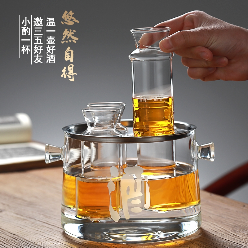 耐热玻璃烫酒壶老式温酒器家用煮酒器暖酒器套装白酒黄酒壶分酒杯-图1