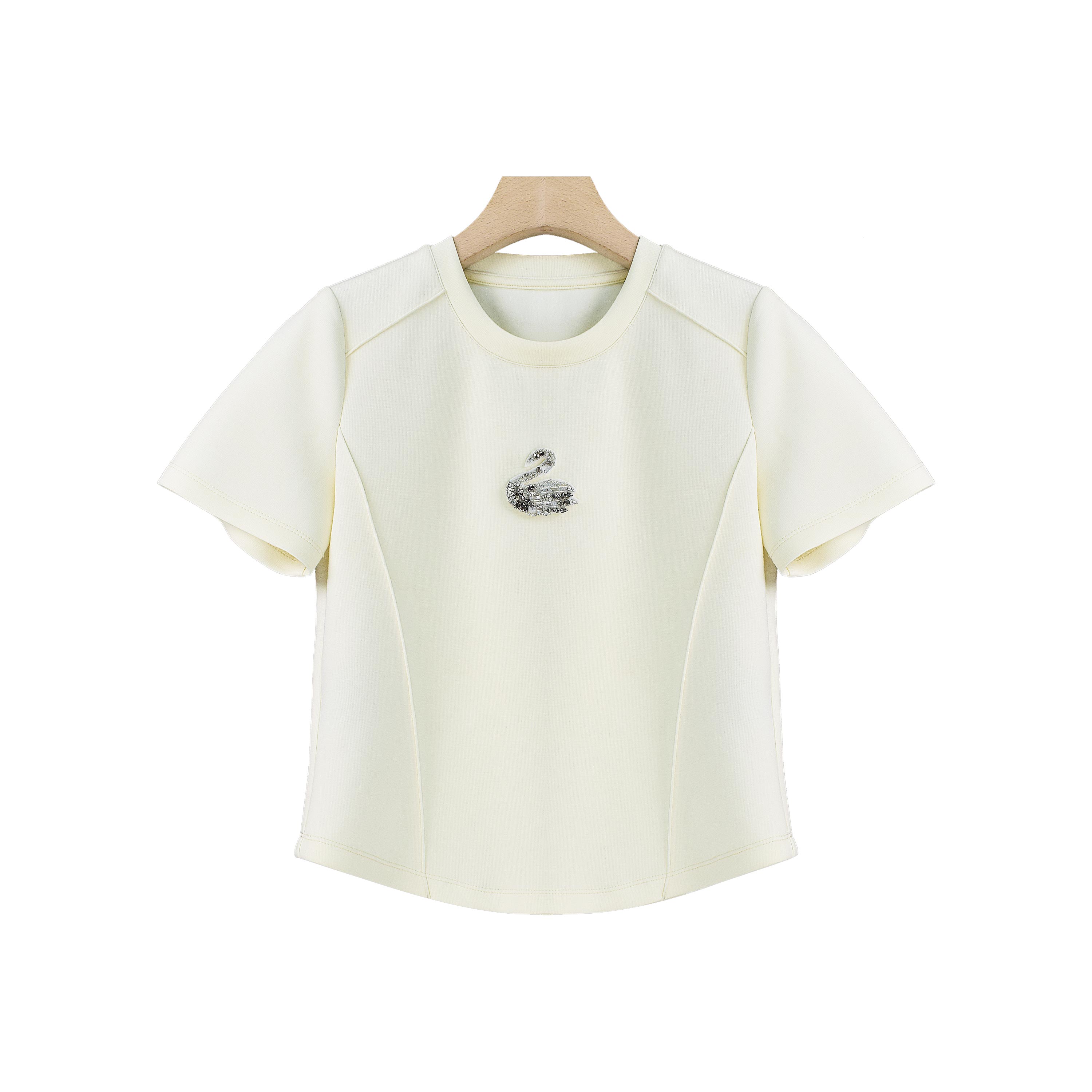 【菲儿】圆领明线镶钻设计感短袖T恤-A413-Y10488-GB - 图1