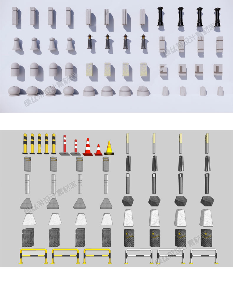 石墩子减速带车挡石路障市政道路街道CAD交通配件草图大师su模型 - 图1