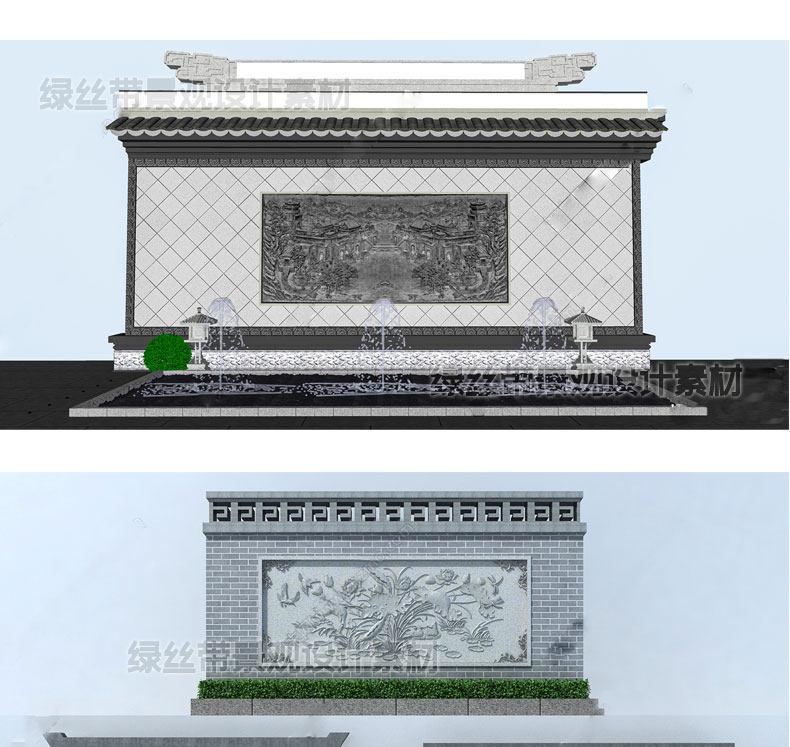 新中式草图大师庭院四合院影壁照壁墙景墙围墙院子屏风浮雕su模型,淘宝优惠券,粉丝福利购,淘宝优惠卷