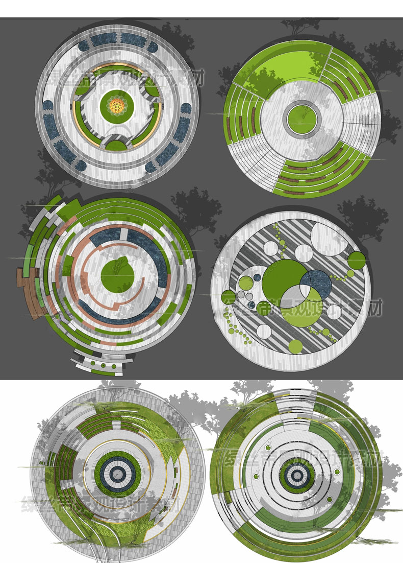 现代圆形树阵广场休闲商业功能区cad公园树池园林景观节点su模型