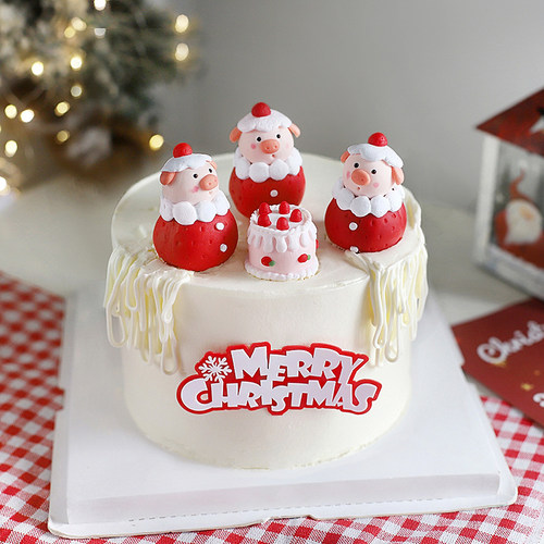 原创烘焙蛋糕装饰 奶油小猪围巾麋鹿圣诞树小动物甜品台派对装扮 - 图2