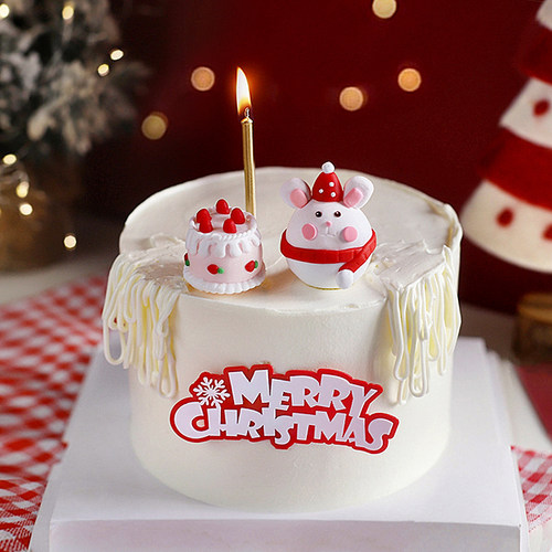 原创烘焙蛋糕装饰 奶油小猪围巾麋鹿圣诞树小动物甜品台派对装扮 - 图0