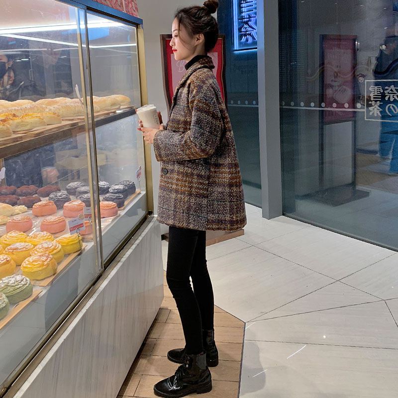 格子外套短款2020年春秋季新款韩版 莉诗诗毛呢外套