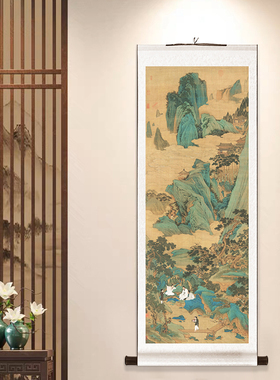 仇英桃源仙境图客厅中堂画装饰画中式收藏国画卷轴挂轴