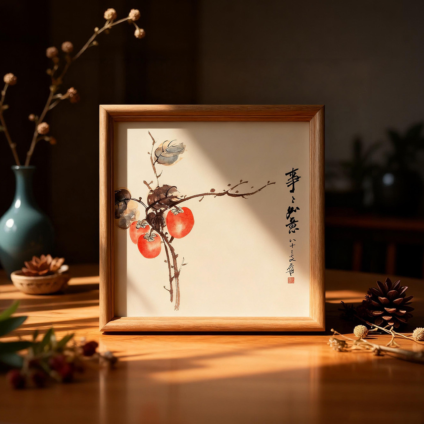 (事事如意)榫卯实木框国风新中式挂画博物馆级别复刻画小摆台