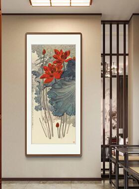 （金线荷花）张大千新中式沙发玄关装饰画挂画家居装饰字画