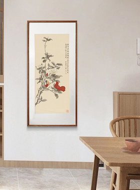 《红白茶花轴》新中式国画 实木框画 卧室走廊客厅玄关挂画