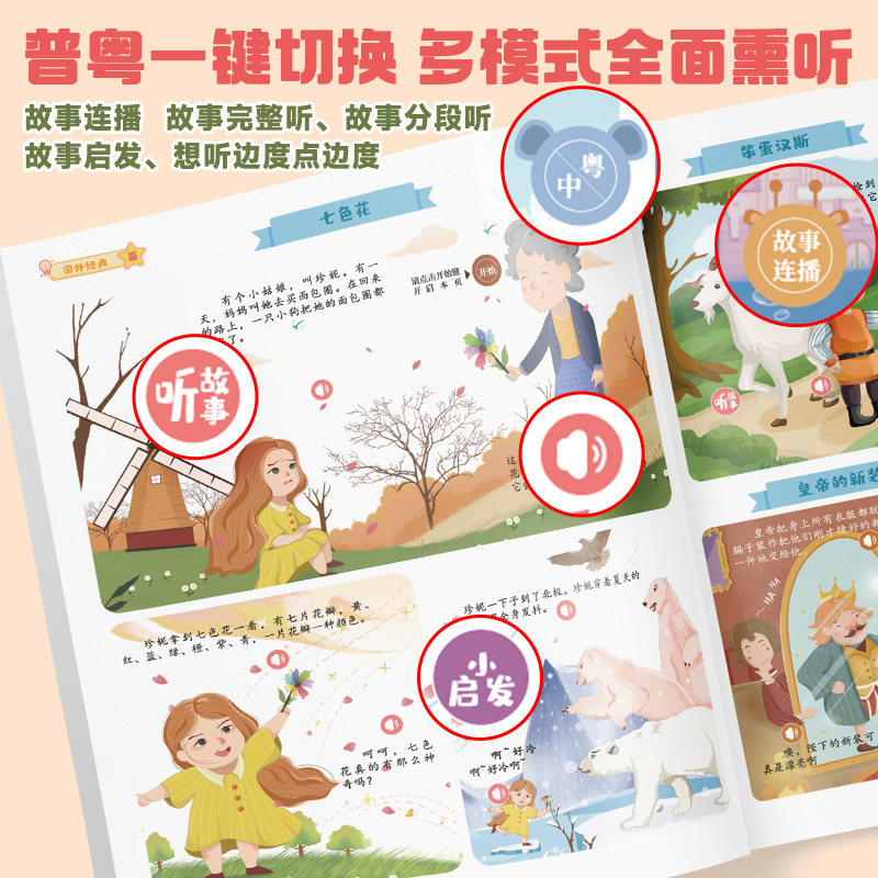 小粤同学365夜中粤童话故事书粤语有声早教书手指点读发声玩具