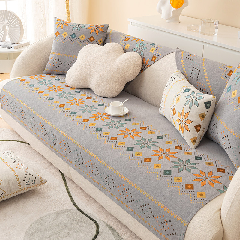 雪尼尔沙发垫四季简约现代罩巾盖布 怡沁园沙发垫