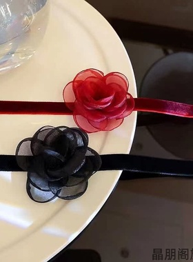 黑色花朵项链女颈链脖子