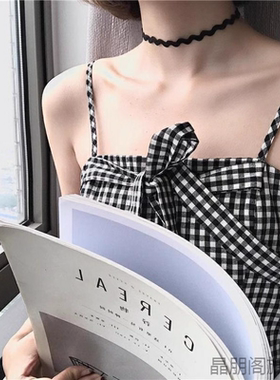 日系网红软妹风饰品黑色锦纶星星吊坠颈链短款锁骨链项链女