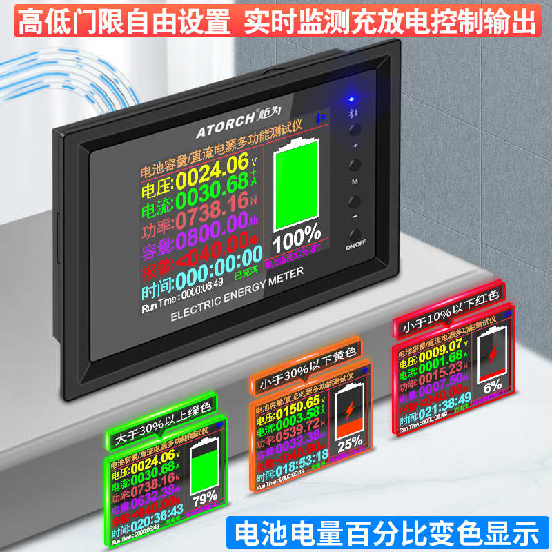 炬为房车电压电流电量显示表改装电动车容量蓄锂电池百分比库仑计-图2