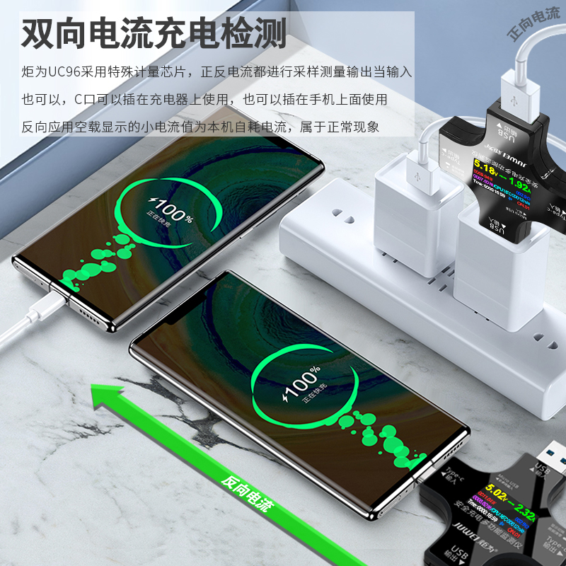 炬为usb检测仪数显电流表电子电压表 充电器Type-c测试仪表功率计