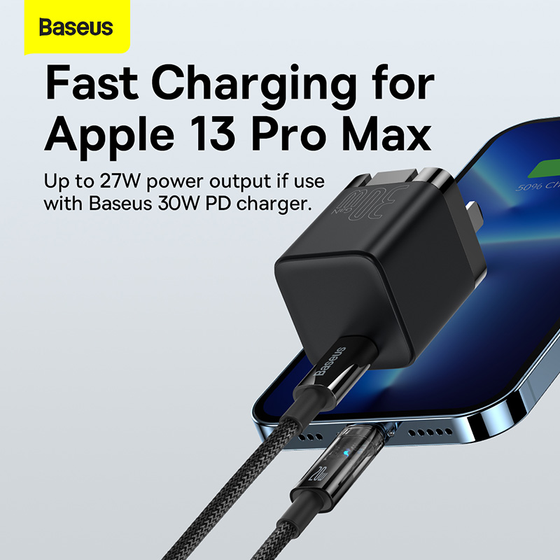 适用苹果数据充电线Baseus 20W USB C Cable For iPhone 14 13 12 11 Pro Max Mini Auto Power-Off Charging-图2