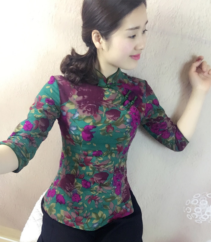 中国风日常复古修身短款棉麻旗袍 傲雪屋上衣