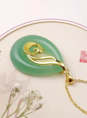 白玉凤凰水滴吊坠女金丝玉银镶