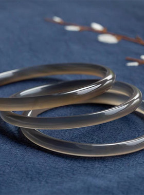 冰种烟灰色玉髓细圆条手镯